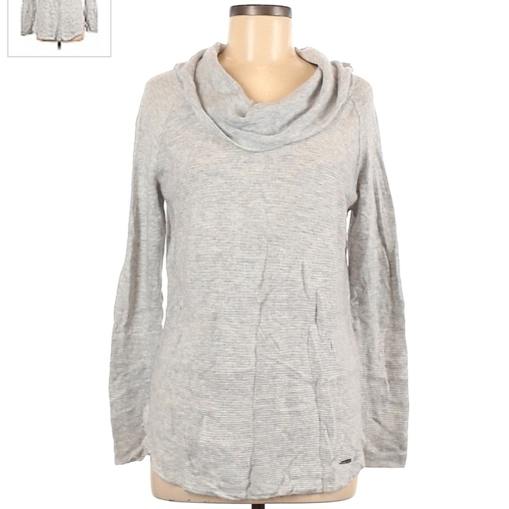 Calvin Klein Grey Stripe Cowl Neck Sweater Women's Medium M Wool Blend Warm EUC